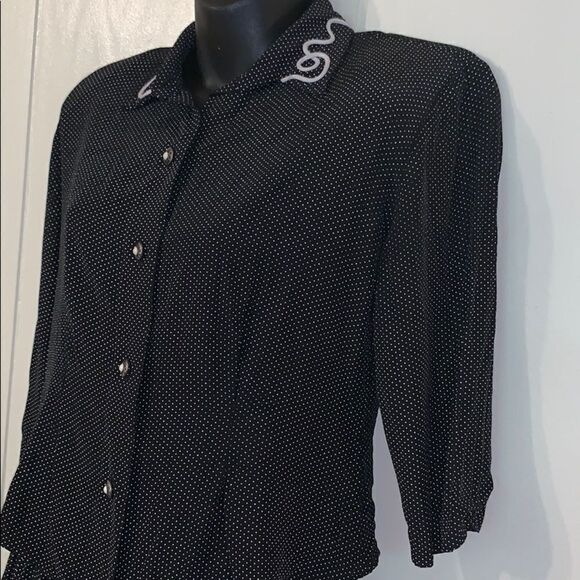 Vtg 80s does 40s black polka dots 2 pc outfit - Picture 2 of 8